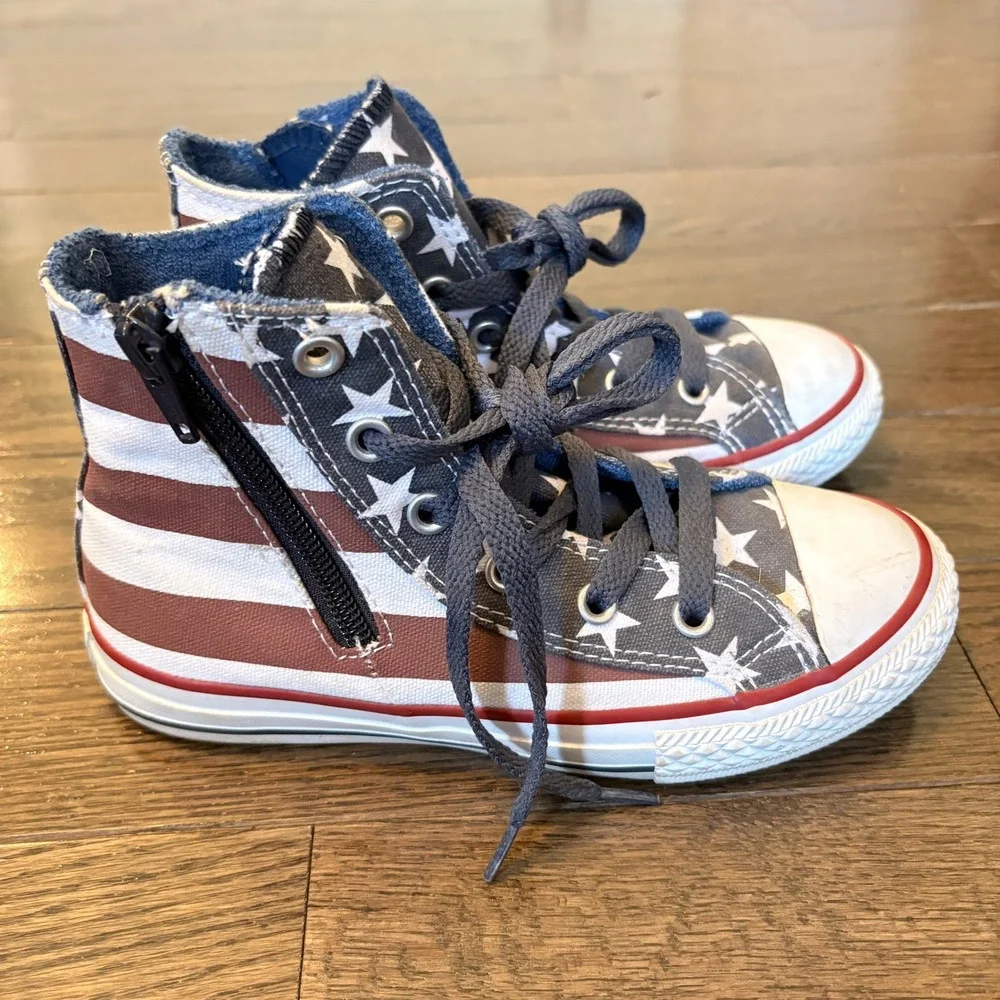 Converse All Star High Top Sneakers Kids Size 13 American Flag Print Zip Closure